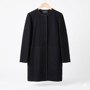 Lafayette 148 New York Black 100% Wool Collarless Long Light Jacket Cardigan